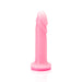 Dildo anal estimulador de prostata de doble textura azul de modelo Flurry rosado pink de pie sobre fondo blanco